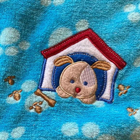 Baby Blanket Dog House Bones Paw Prints Brown Puppy Aqua Fleece 28x30 Regent - Picture 3 of 5